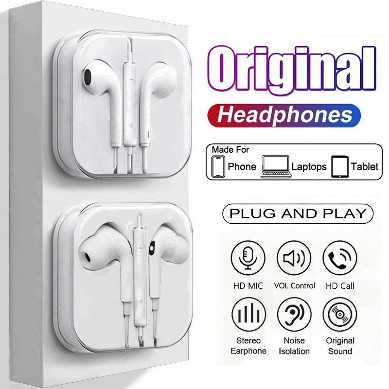 Type C Wired Earphones With Mic - Oryginalne przewodowe słuchawki douszne do telefonów